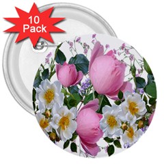 Flowers Roses Pink White Blooms 3  Buttons (10 Pack)  by Simbadda