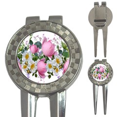 Flowers Roses Pink White Blooms 3-in-1 Golf Divots