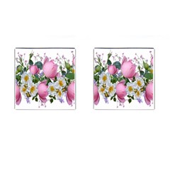 Flowers Roses Pink White Blooms Cufflinks (square) by Simbadda