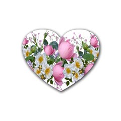 Flowers Roses Pink White Blooms Rubber Coaster (heart) 