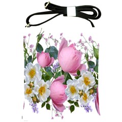 Flowers Roses Pink White Blooms Shoulder Sling Bag by Simbadda