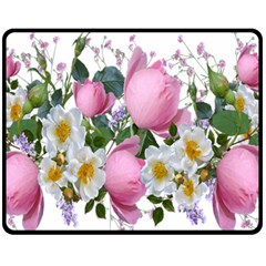 Flowers Roses Pink White Blooms Fleece Blanket (medium)  by Simbadda