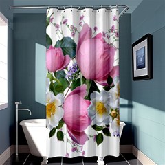 Flowers Roses Pink White Blooms Shower Curtain 36  X 72  (stall)  by Simbadda