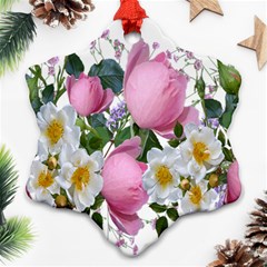 Flowers Roses Pink White Blooms Snowflake Ornament (two Sides) by Simbadda