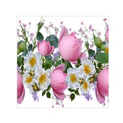 Flowers Roses Pink White Blooms Small Satin Scarf (square) by Simbadda