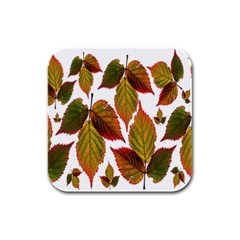 Leaves Autumn Fall Colorful Rubber Square Coaster (4 Pack)  by Simbadda