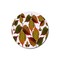 Leaves Autumn Fall Colorful Rubber Coaster (round)  by Simbadda