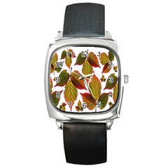 Leaves Autumn Fall Colorful Square Metal Watch by Simbadda