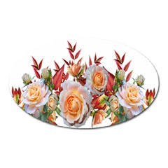 Roses Flowers Leaves Nandina Oval Magnet by Simbadda