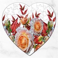 Roses Flowers Leaves Nandina Jigsaw Puzzle (heart) by Simbadda