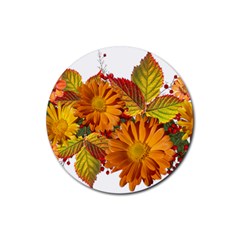 Flowers Arrangement Autumn Daisies Rubber Coaster (round)  by Simbadda