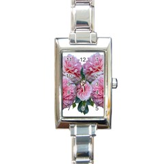 Roses Pink Flowers Arrangement Rectangle Italian Charm Watch by Simbadda