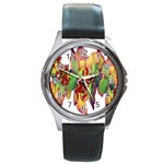 Leaves Autumn Berries Garden Round Metal Watch Front