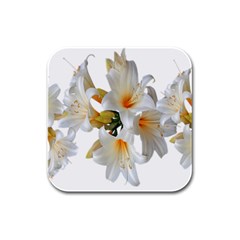 Lilies White Belladonna Rubber Square Coaster (4 Pack)  by Simbadda