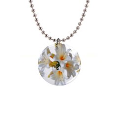 Lilies White Belladonna 1  Button Necklace by Simbadda