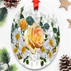 Flowers Roses White Yellow Ornament (oval) by Simbadda