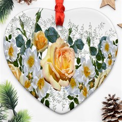 Flowers Roses White Yellow Ornament (heart) by Simbadda