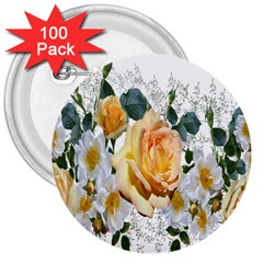 Flowers Roses White Yellow 3  Buttons (100 Pack)  by Simbadda