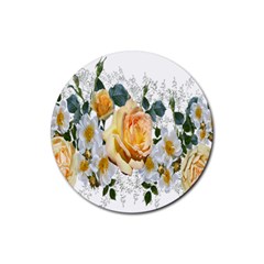 Flowers Roses White Yellow Rubber Coaster (round)  by Simbadda