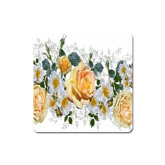 Flowers Roses White Yellow Square Magnet by Simbadda