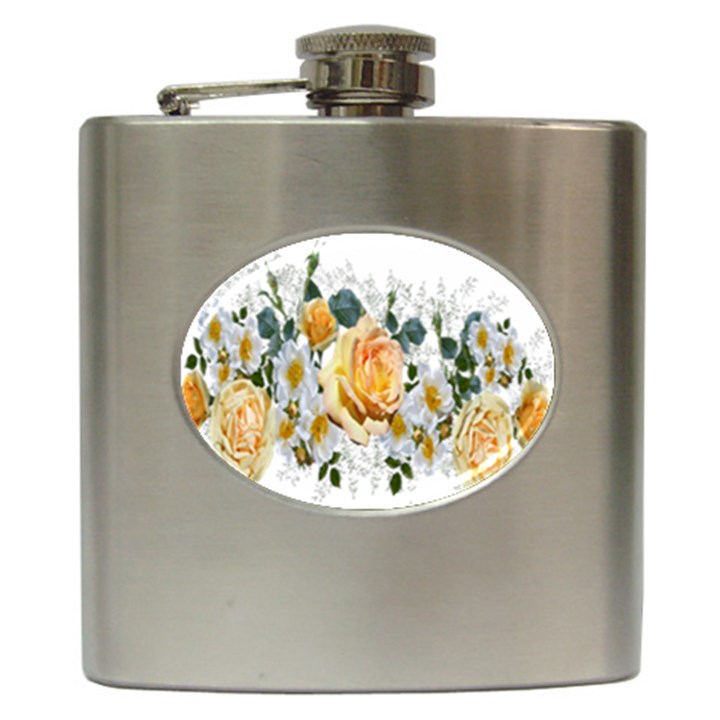 Flowers Roses White Yellow Hip Flask (6 oz)