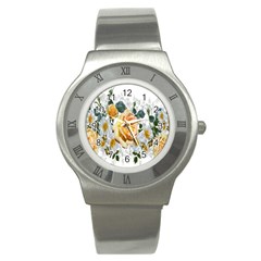 Flowers Roses White Yellow Stainless Steel Watch by Simbadda