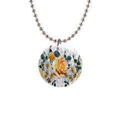 Flowers Roses White Yellow 1  Button Necklace by Simbadda