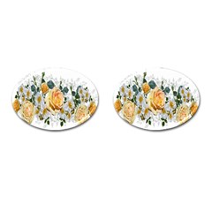 Flowers Roses White Yellow Cufflinks (oval) by Simbadda