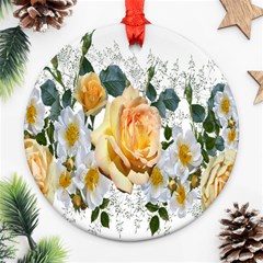 Flowers Roses White Yellow Round Ornament (two Sides) by Simbadda