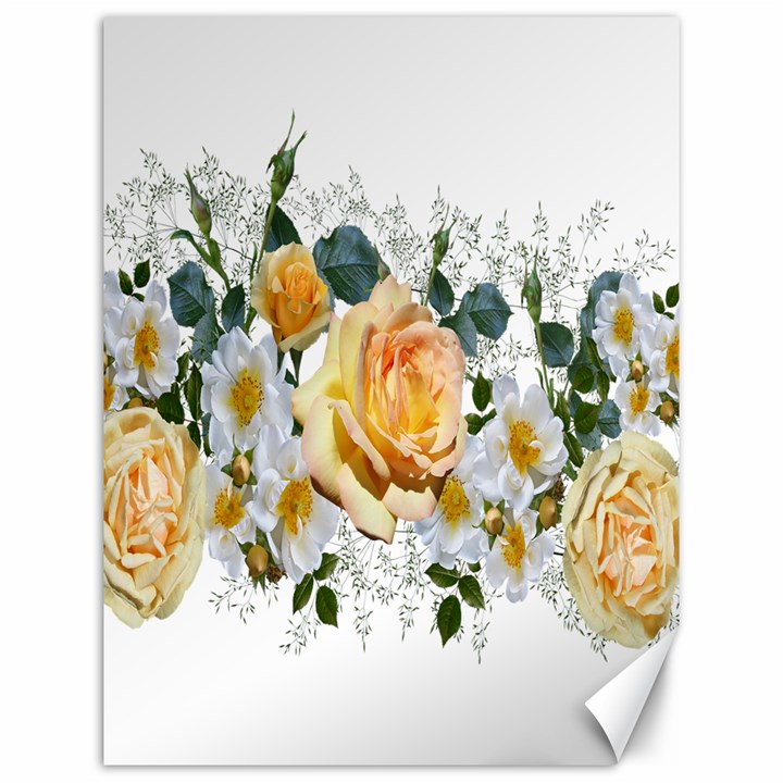 Flowers Roses White Yellow Canvas 12  x 16 