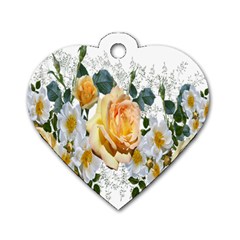 Flowers Roses White Yellow Dog Tag Heart (two Sides)