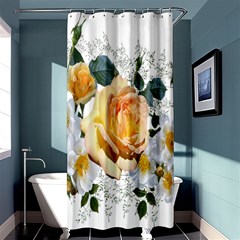 Flowers Roses White Yellow Shower Curtain 36  X 72  (stall)  by Simbadda