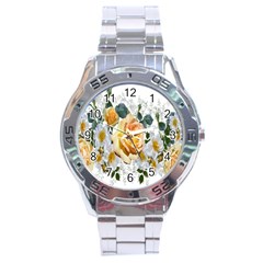 Flowers Roses White Yellow Stainless Steel Analogue Watch by Simbadda