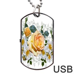 Flowers Roses White Yellow Dog Tag Usb Flash (one Side) by Simbadda