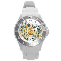 Flowers Roses White Yellow Round Plastic Sport Watch (l) by Simbadda