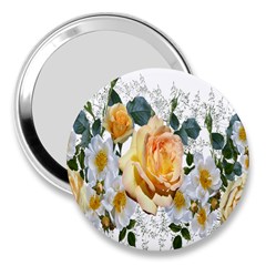 Flowers Roses White Yellow 3  Handbag Mirrors by Simbadda