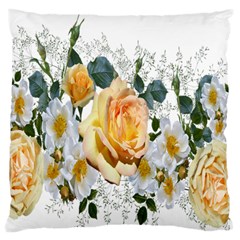 Flowers Roses White Yellow Large Flano Cushion Case (one Side) by Simbadda