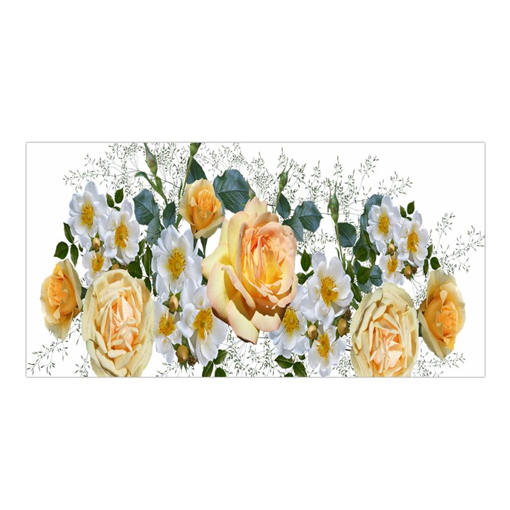 Flowers Roses White Yellow Satin Shawl