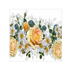 Flowers Roses White Yellow Small Satin Scarf (square) by Simbadda