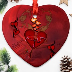 Wonderful Hearts And Rose Ornament (heart) by FantasyWorld7