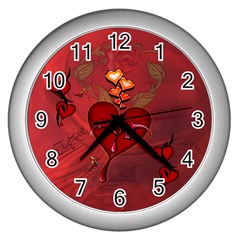 Wonderful Hearts And Rose Wall Clock (silver) by FantasyWorld7