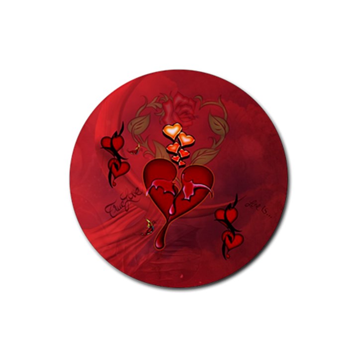 Wonderful Hearts And Rose Rubber Coaster (Round) 