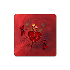 Wonderful Hearts And Rose Square Magnet by FantasyWorld7