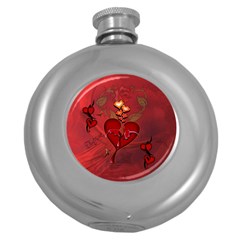 Wonderful Hearts And Rose Round Hip Flask (5 Oz) by FantasyWorld7