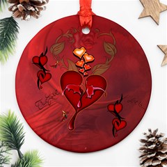 Wonderful Hearts And Rose Round Ornament (two Sides) by FantasyWorld7