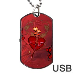 Wonderful Hearts And Rose Dog Tag Usb Flash (one Side) by FantasyWorld7