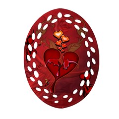 Wonderful Hearts And Rose Oval Filigree Ornament (two Sides) by FantasyWorld7