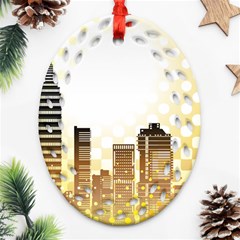 Life Urban City Scene Building Ornament (oval Filigree) by Simbadda