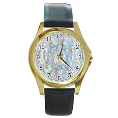 Mandala Floral Line Art Decorative Round Gold Metal Watch by Simbadda