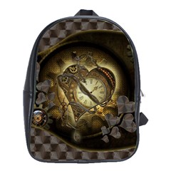 Wonderful Elegant Steampunk Heart, Beautiful Clockwork School Bag (large) by FantasyWorld7